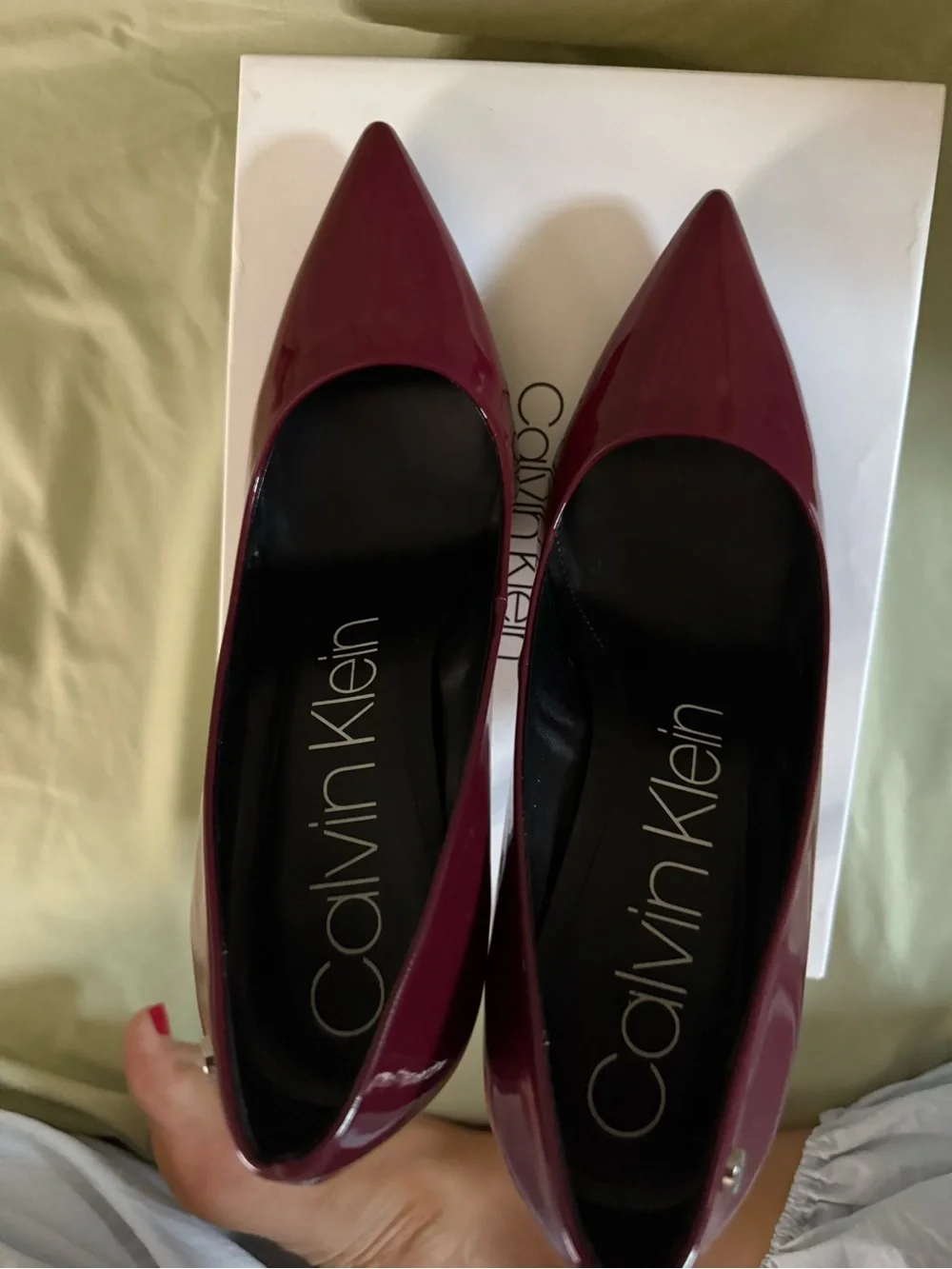 Calvin Klein Women's Wine Red Patent Pointed Pumps